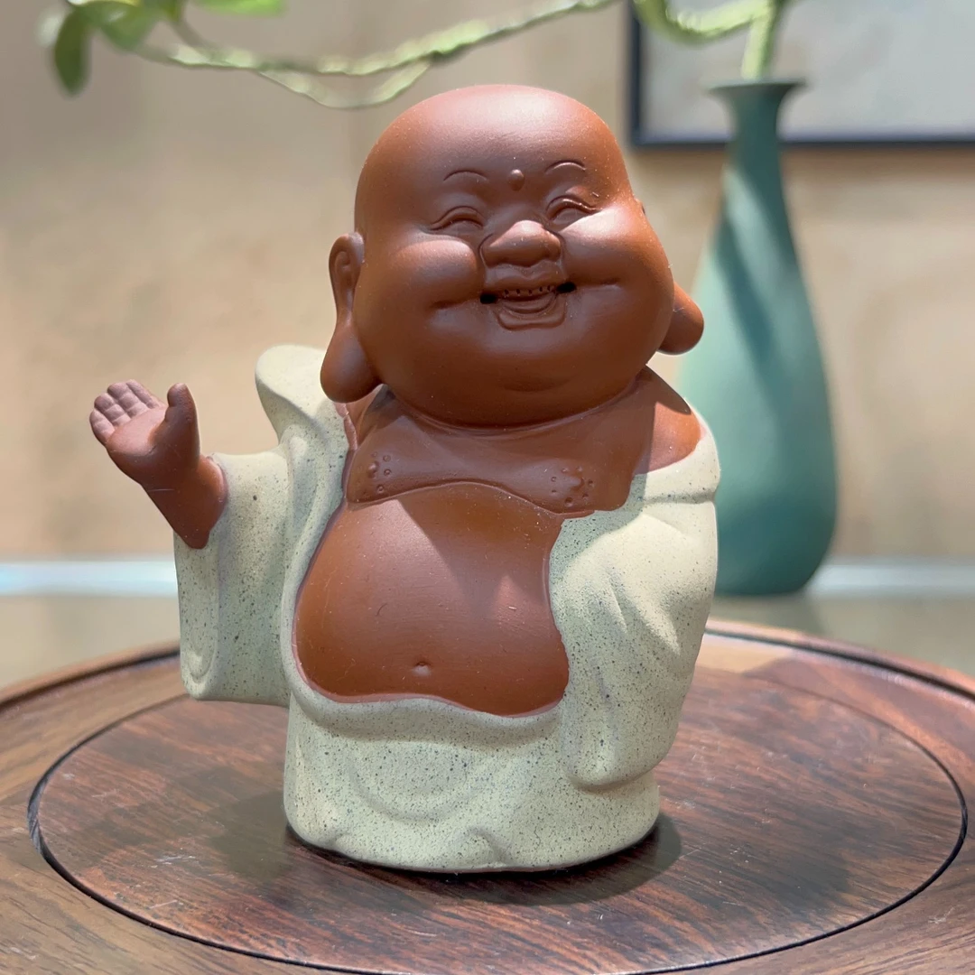 紫砂小弥勒茶宠茶台博古架玄关摆件