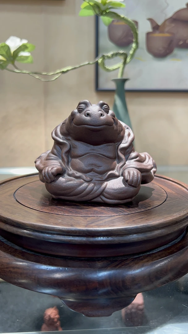 紫砂蟾仙茶宠茶台博古架玄关摆件