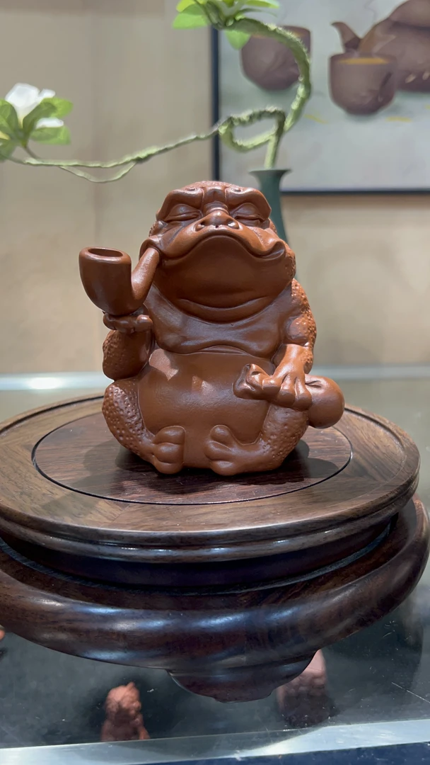 紫砂烟斗金蟾茶宠茶台博古架玄关摆件