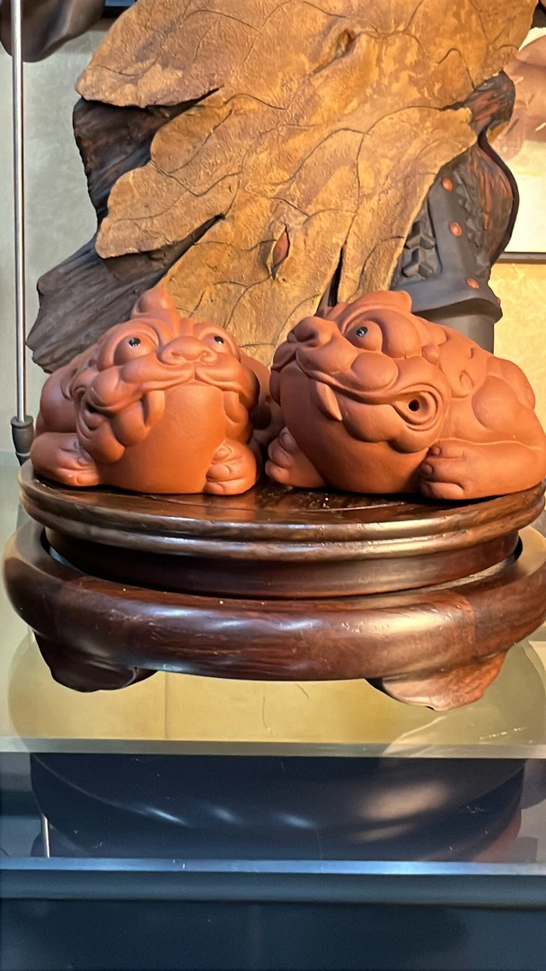 紫砂对貔貅茶宠茶台博古架玄关摆件