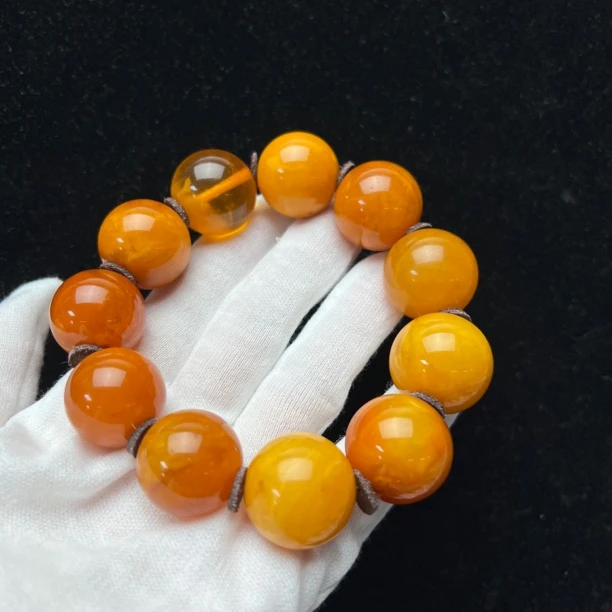 J2129天然原矿蜜蜡手串23mm 支持鉴定 假一罚四