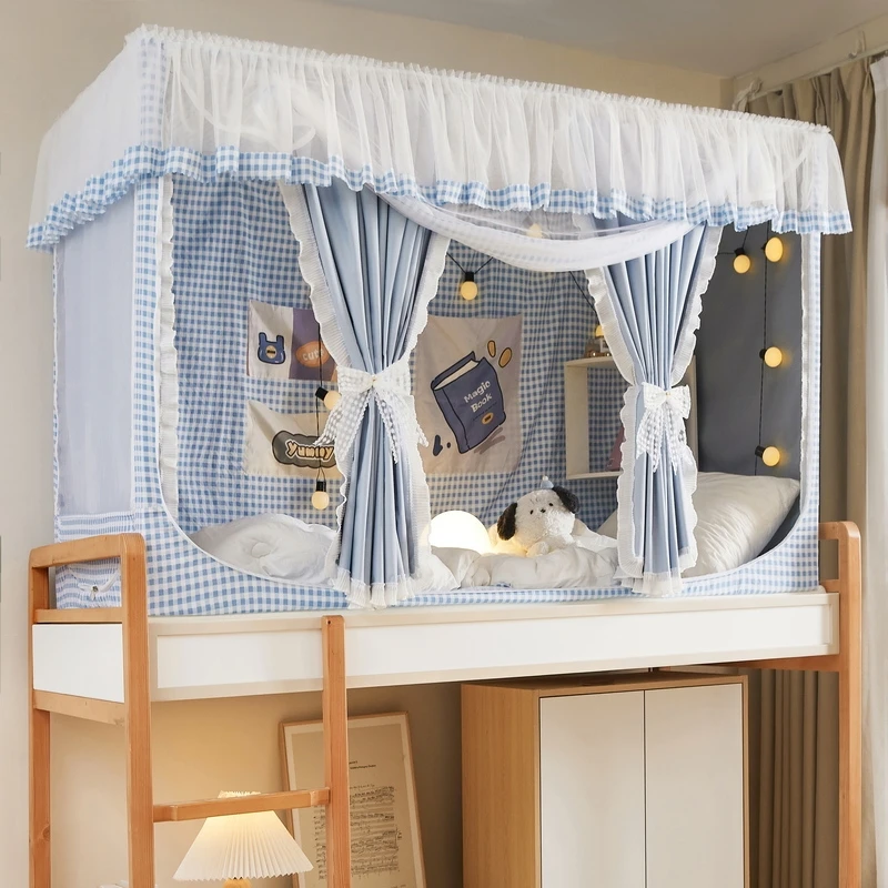 加厚单人上下铺一体上铺学生宿舍拉链三开门防蚊防尘强遮光蚊帐夏