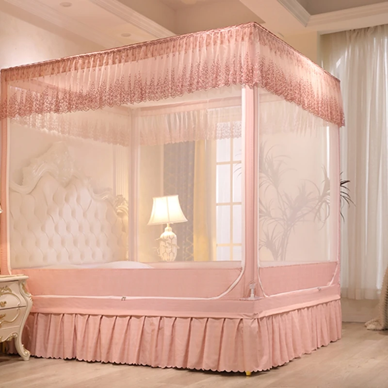 家用卧室24新款床裙款外穿杆防摔公主风坐床蚊帐防加厚三开门精