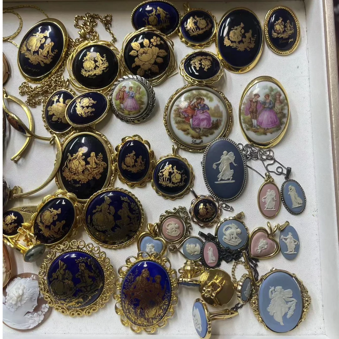 锌合金大理石吊坠 铁合金胸针吊坠 三吉中古vintage305-1000