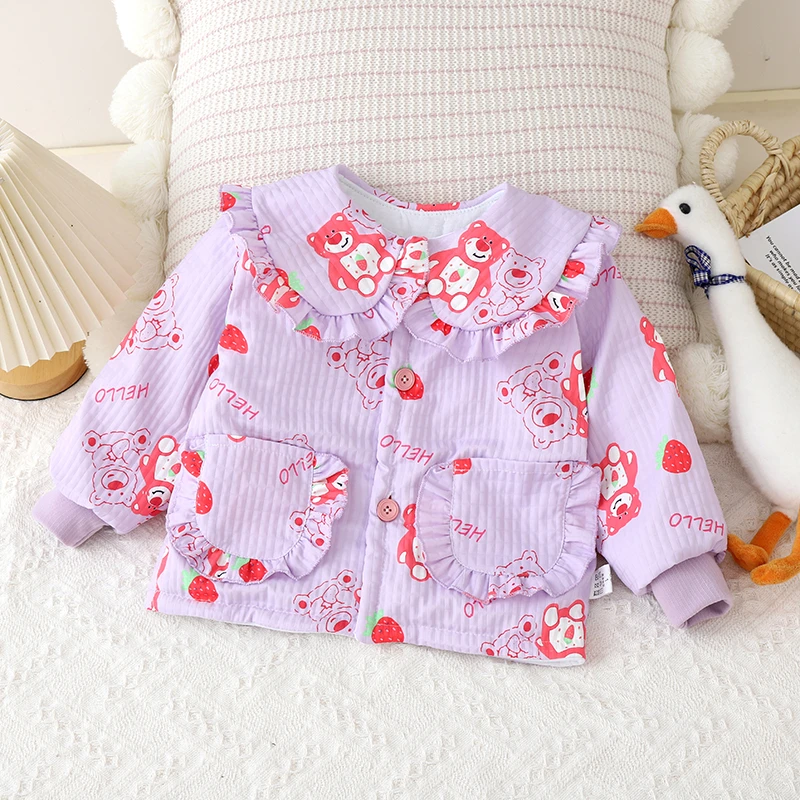 宝宝棉服儿童洋气女宝娃娃领裤子幼儿棉服韩版女童棉袄