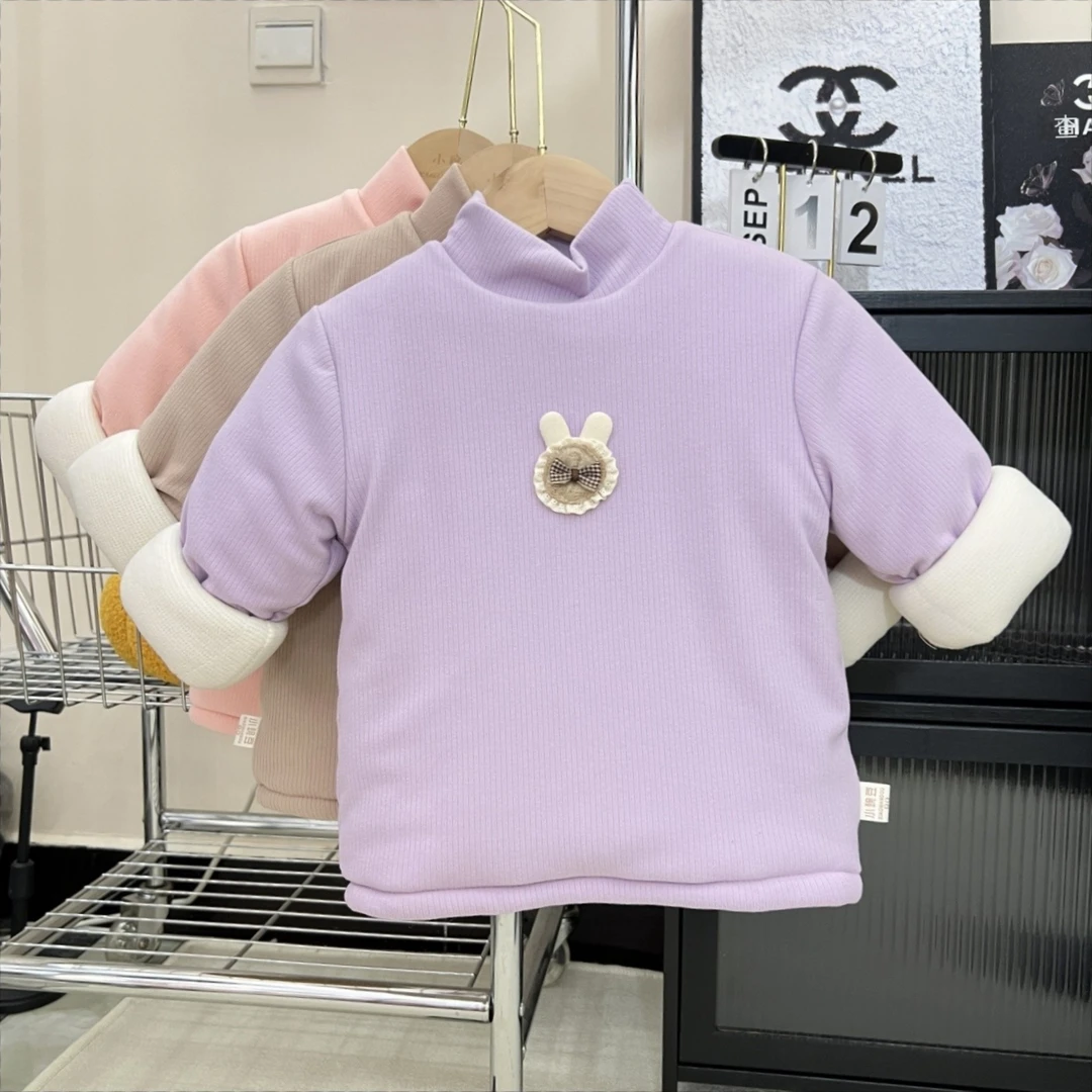 女宝加绒秋冬棉袄宝宝儿童加厚高领保暖冬季女童粉色打底套头棉衣