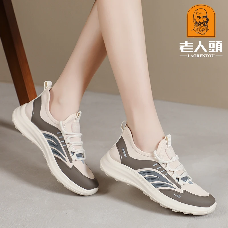老人头女鞋春季新款轻便软底跑步鞋网面透气运动鞋百搭休闲女单鞋