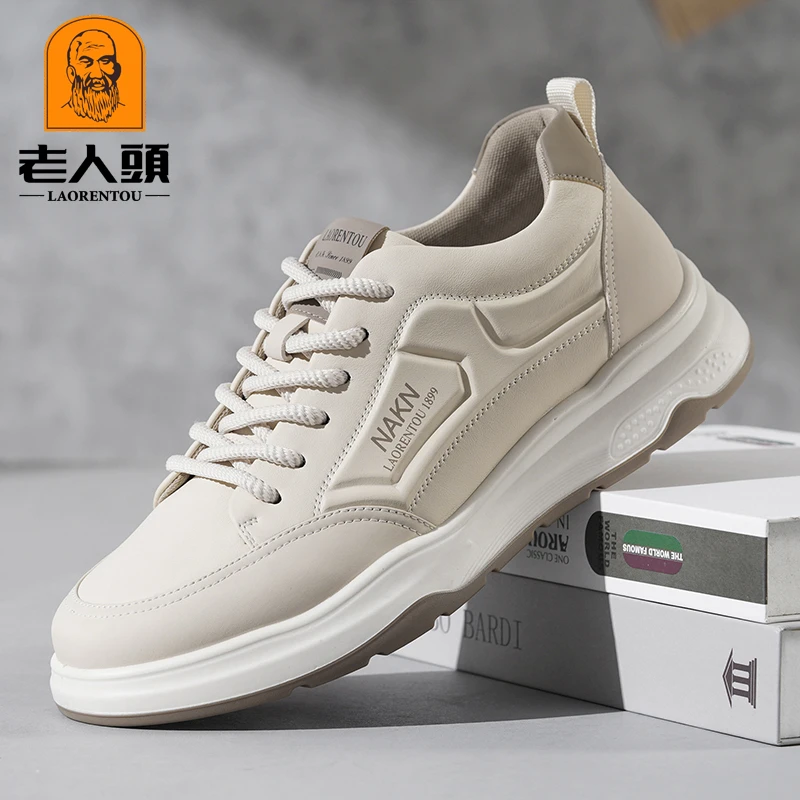老人头男鞋真皮2025新款秋季增高厚底板鞋男士时尚潮鞋百搭休闲鞋