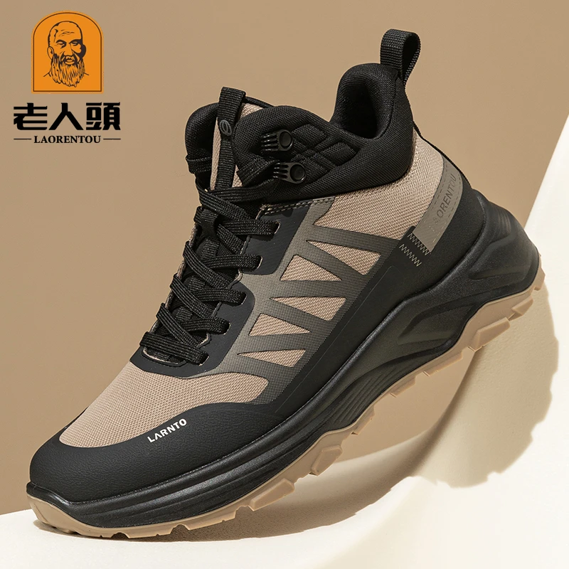 老人头高帮男鞋户外休闲运动鞋男厚底潮鞋男短靴徒步登山鞋跑步鞋