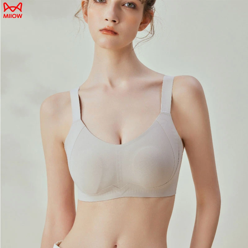 MIIOW/猫人女士内衣猫人无痕无钢圈内衣小胸薄款透气大胸显小夏季