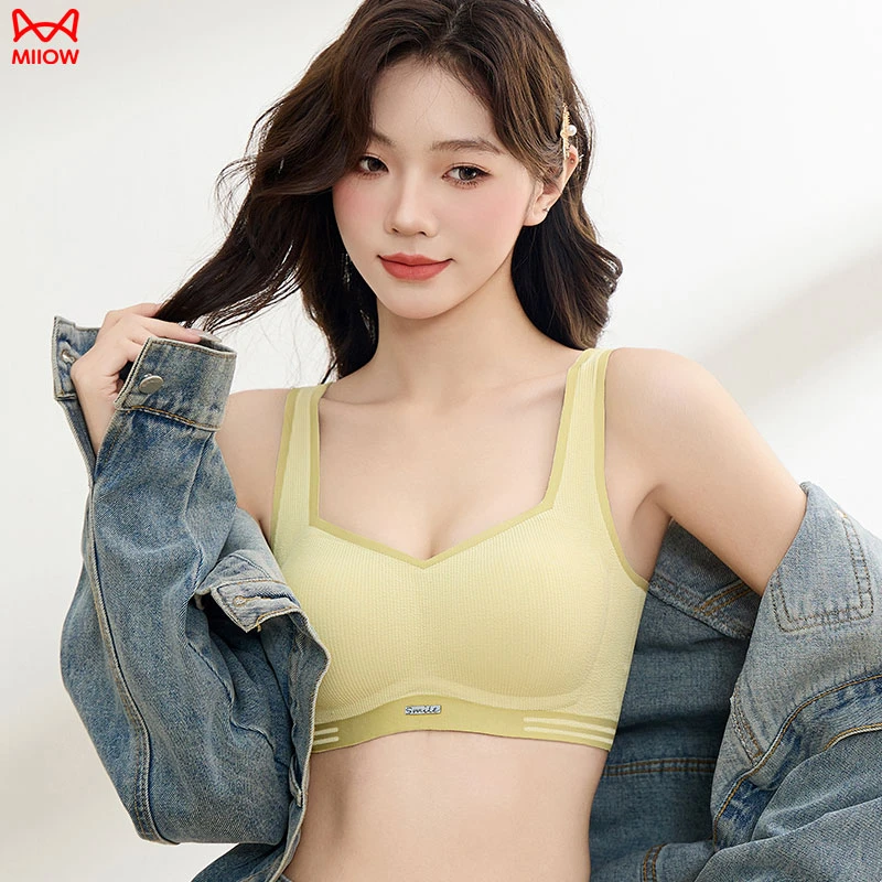 MIIOW/猫人女士内衣宽肩带运动舒适美背夏季聚拢薄款防下垂无钢圈
