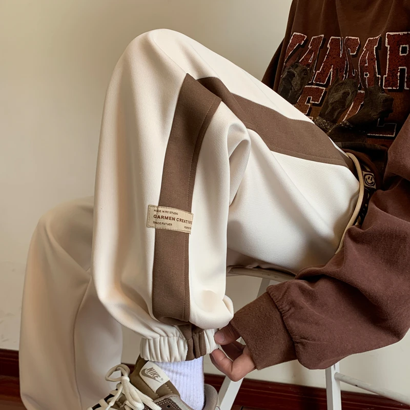 美式束脚卫裤女春季宽松欧美撞色贴标设计感显瘦垂感百搭运动裤子