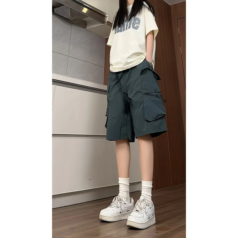 美式机能工装短裤女夏季户外直筒大口袋潮流冰丝速干百搭五分裤子