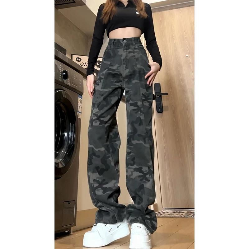 伐木迷彩工装裤女秋冬款美式宽松直筒复古vibe复古加绒百搭休闲裤