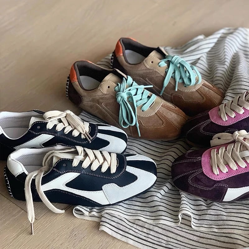 2024秋软底百搭复古撞色休闲鞋系带德训鞋
