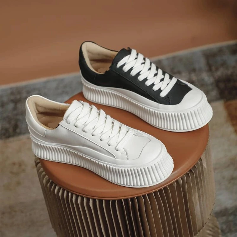 松糕鞋牛皮厚底饼干小白鞋女鞋透气休闲小众百搭鞋四季34-41码