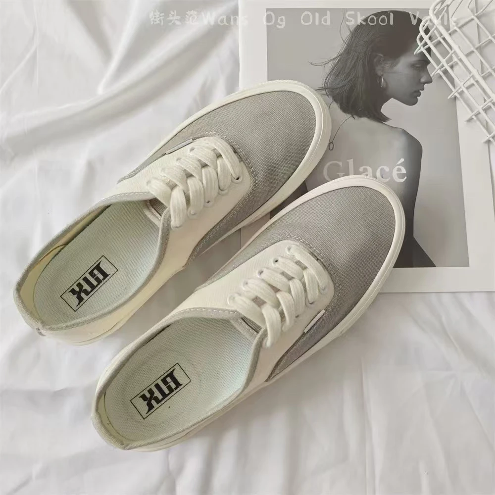 【高品质纯牛皮】【自主品牌】灰白色百搭复古滑板鞋春夏休闲帆布鞋