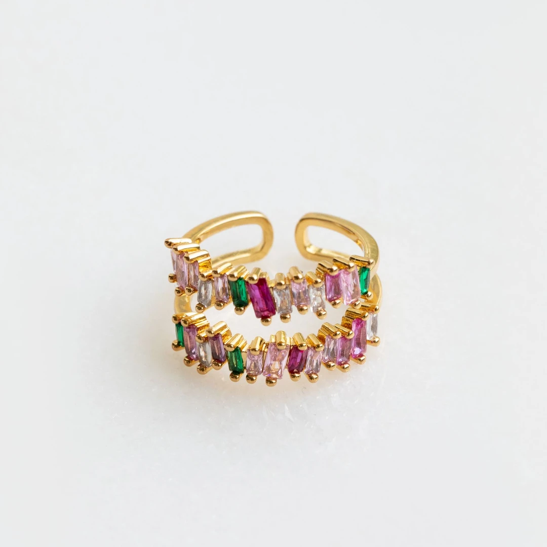 黄铜戒指 【约瑟芬】复古设计华丽彩釉黄铜镀金开口可调节戒指