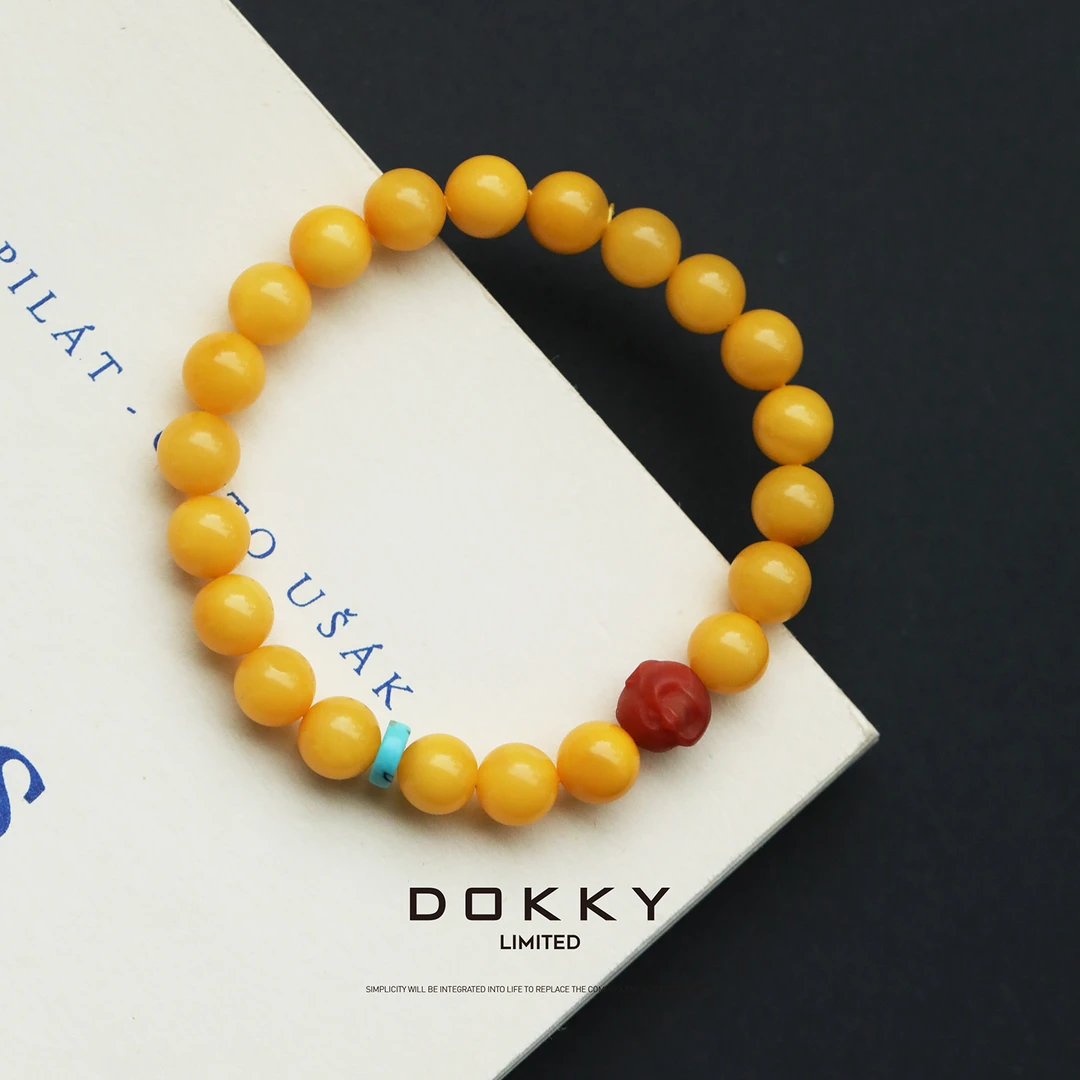 【收藏级.笑佛一点红】8mm天然蜜蜡.精雕佛头|琥珀佛珠手串