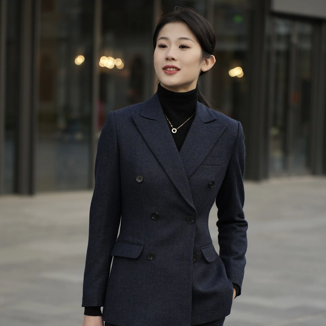 秋冬新款毛呢西服套装修身职业白领女神范上班显瘦工装气质外套
