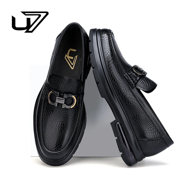 U7品牌男鞋真皮休闲皮鞋2025年新款头层牛皮厚底商务正装皮鞋