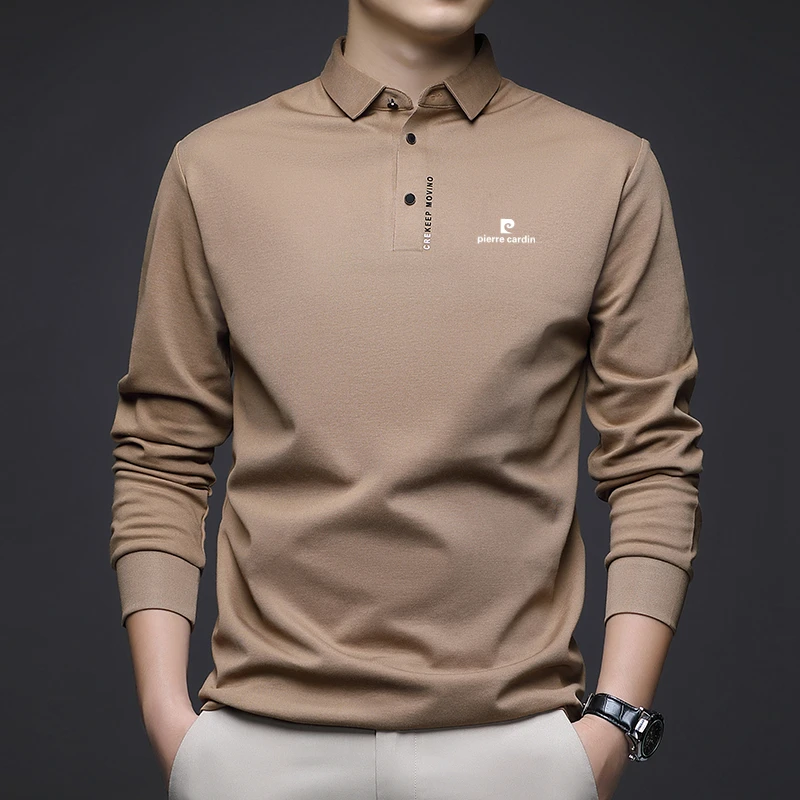 皮尔卡丹正品长袖t恤男高档免烫抗皱翻领爸爸装秋季时尚打底衫潮
