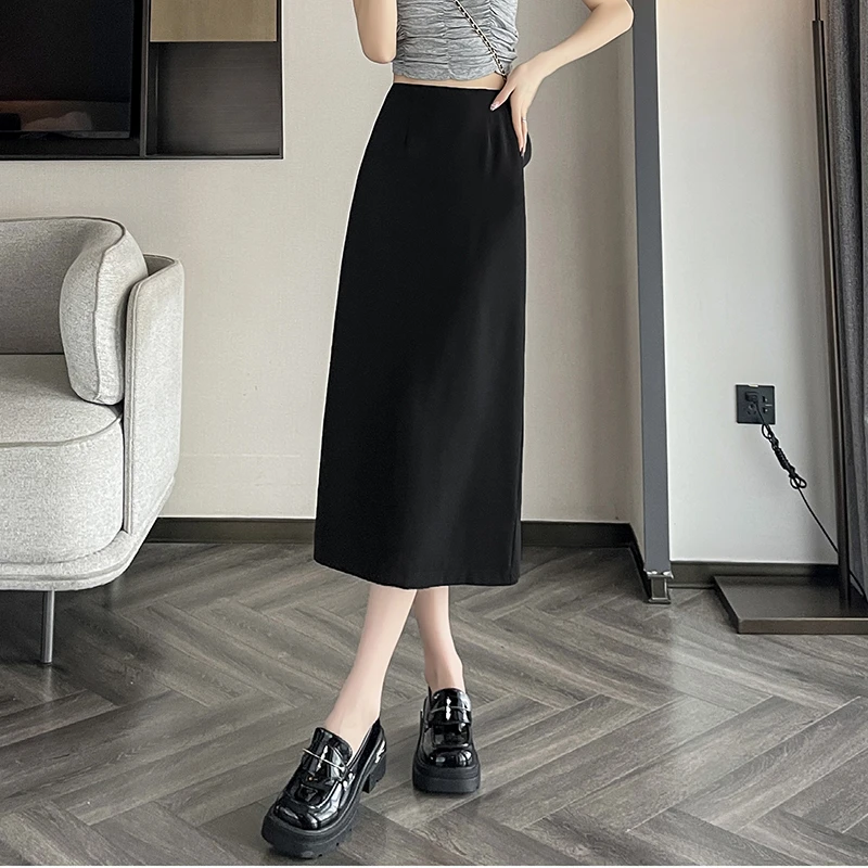 气质开叉西装裙女夏季2024新款高腰显瘦中长款包臀裙a字半身裙子