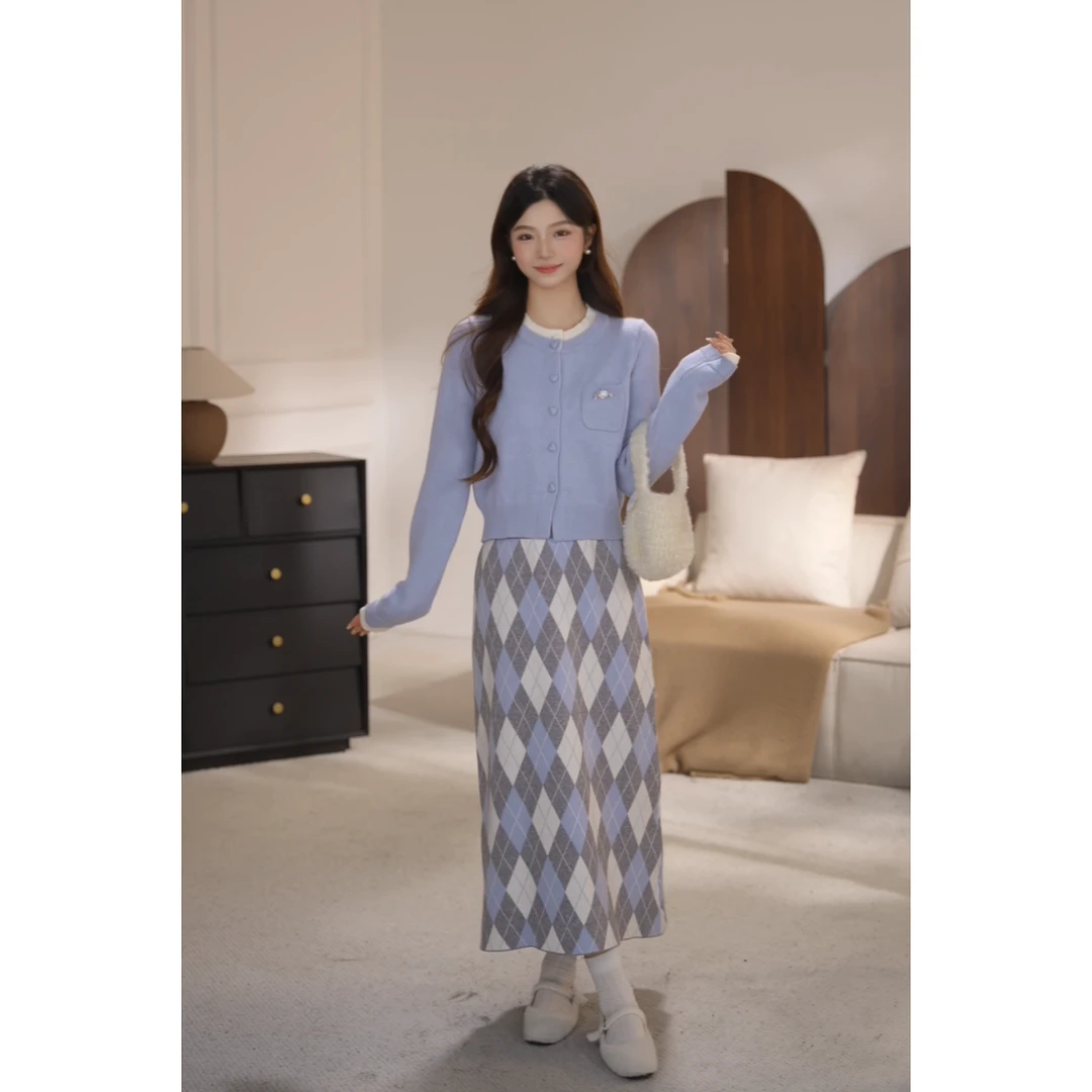 鹿向南《潘帕斯蓝》秋季chic风减龄套装裙两件套高级感DYL661567