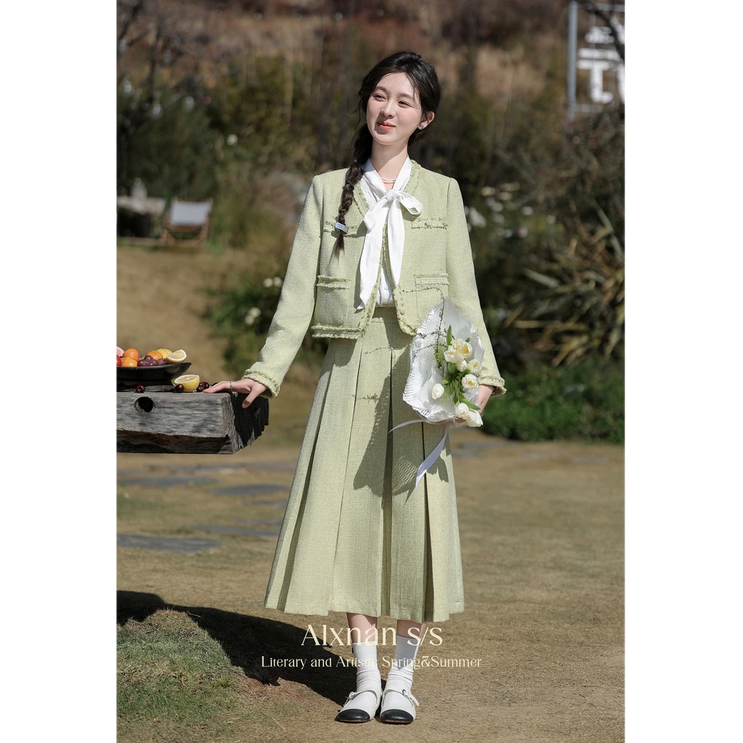 Q鹿向南《少女心事》小香风时尚套装女春外套气质半身裙L33705