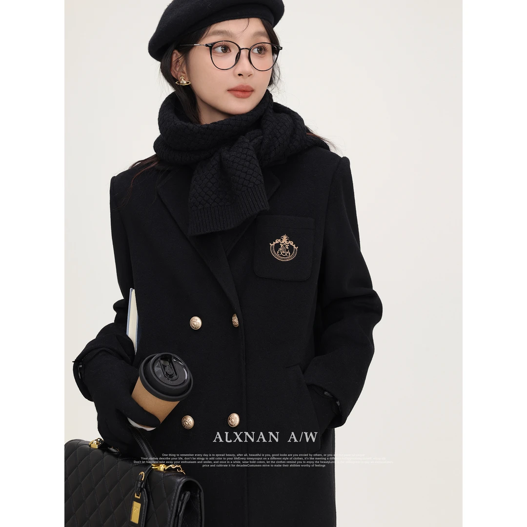 鹿向南原创「夜与法兰西」中长款西装毛呢外套女秋冬大衣LXN31906