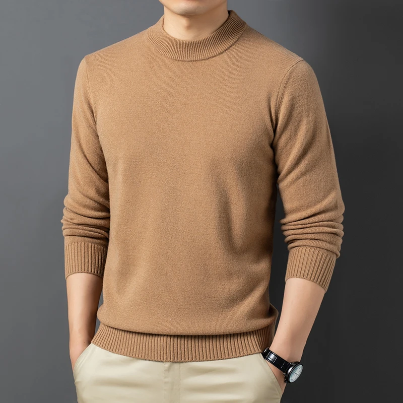 加厚款100%绵羊毛半高领针织纯羊毛衫打底男士毛衣针织衫打底男款