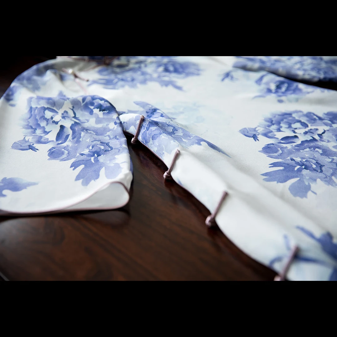 水蕴江南丨夏季新款丨双绉印花复古民国风倒大袖一片式旗旗袍