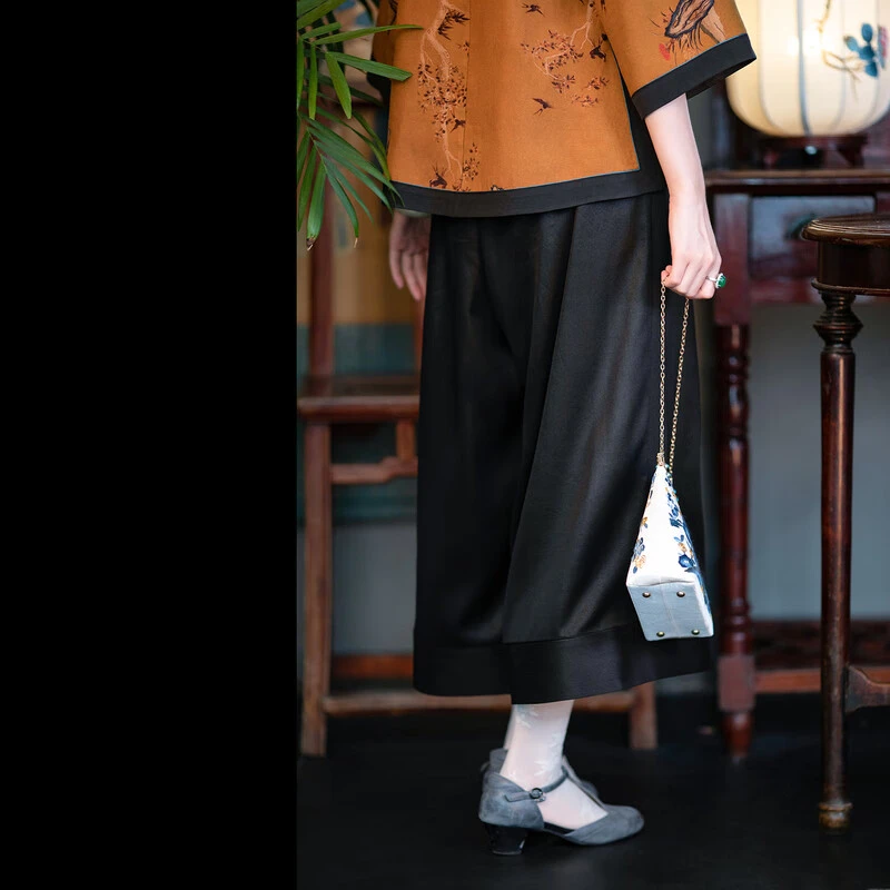墨书言丨弹力缎香云纱复古日常百搭休闲直筒哈伦裤