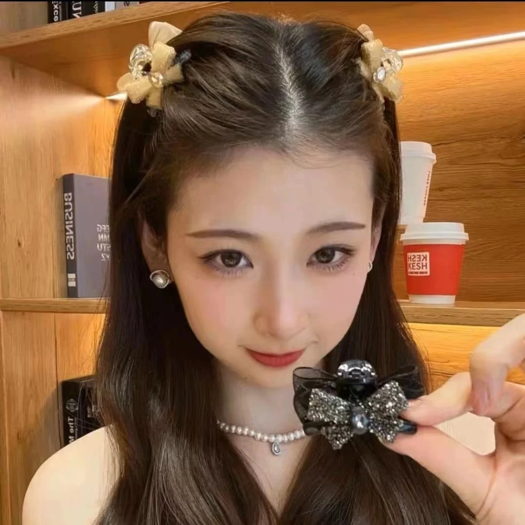 精致满钻蝴蝶结网纱小抓夹超美AB双面刘海夹公主头发夹侧边碎发夹