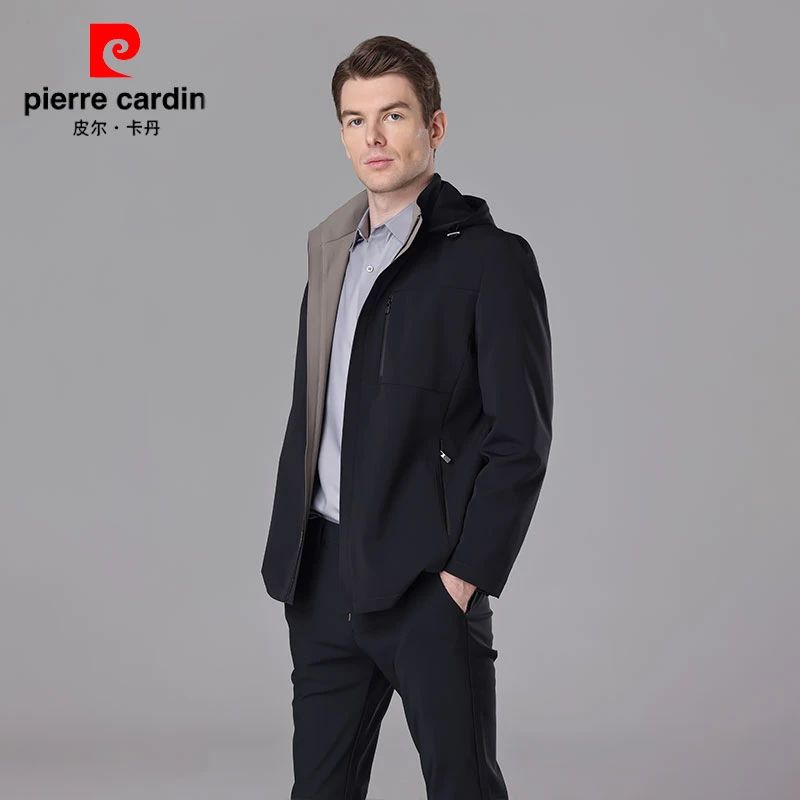 皮尔卡丹高端男士夹克秋季新款商务男装时尚休息外套连帽春秋上衣