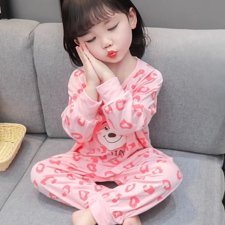 女童连体睡衣春秋夏季薄款长袖宝宝爬服小童女孩儿童家居服