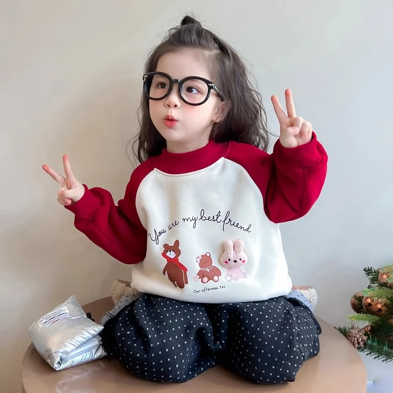 女童卫衣秋冬款2024新款加绒洋气宝宝秋冬季儿童加厚上衣冬装衣服