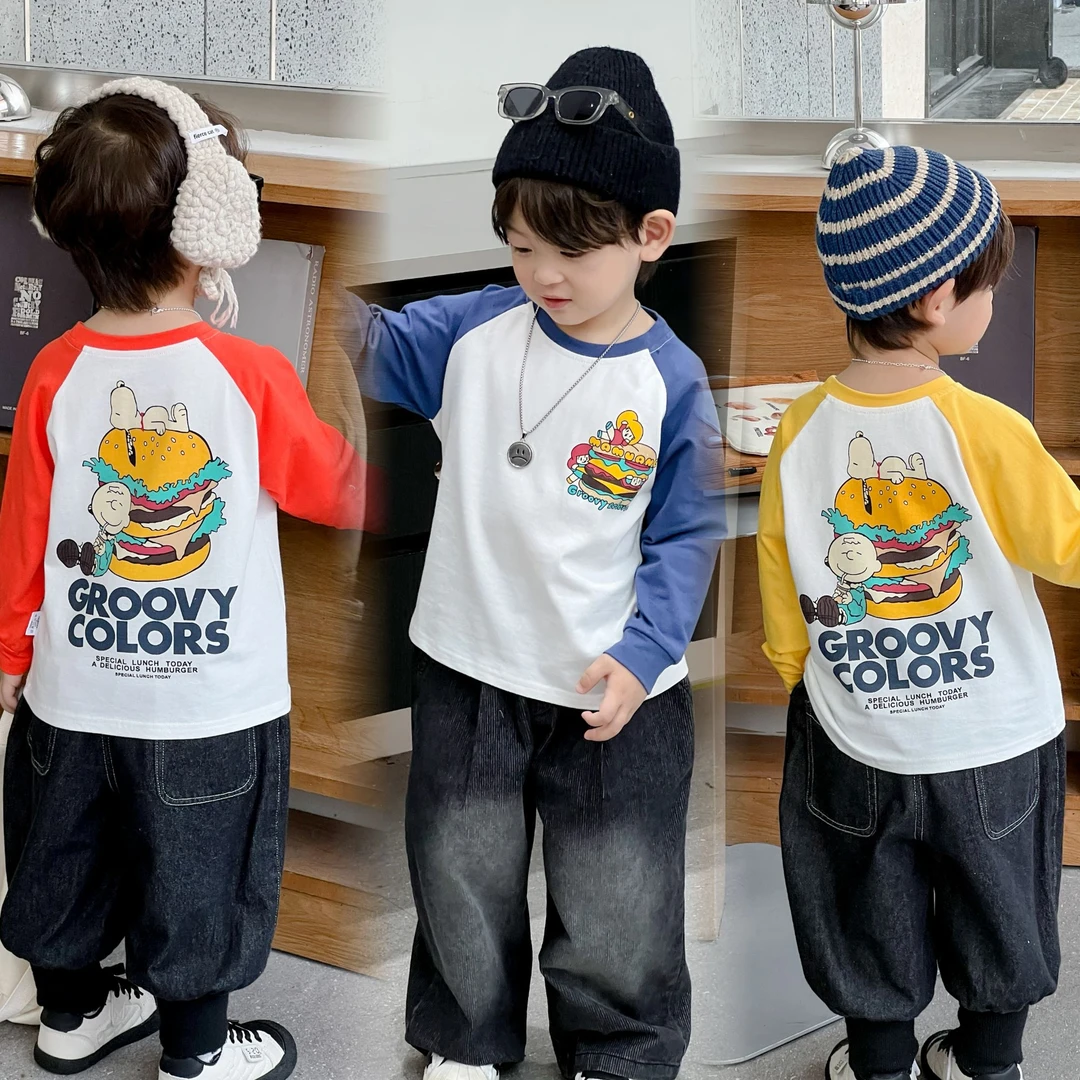 自留推荐！日单25秋季儿童棉长袖男女童卡通图案宽松T恤衫潮