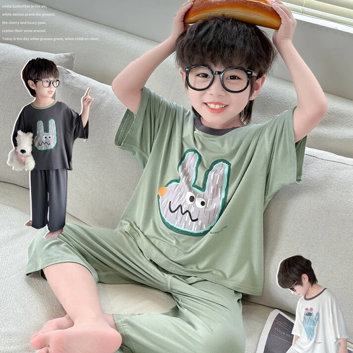 男童睡衣2024新款夏季儿童薄款短袖卡通空调服男孩宽松家居服夏装