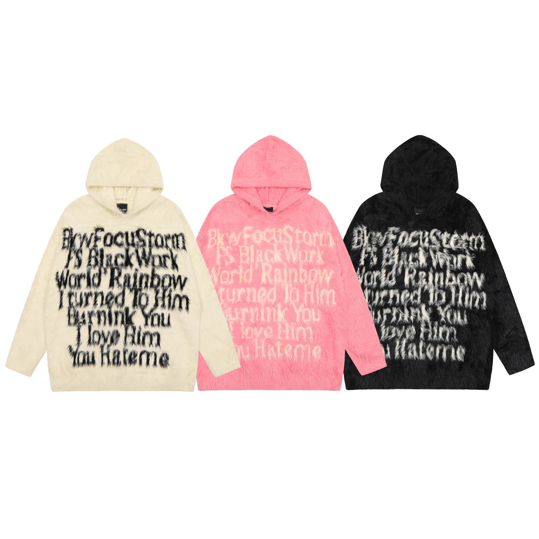 国潮美式字母印花毛衣女秋冬季街头宽松情侣针织衫上衣