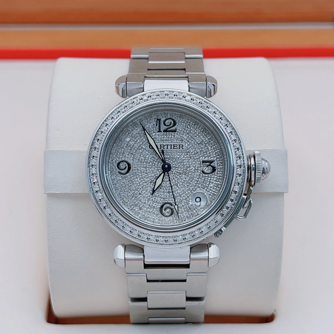 95新 Cartier/卡地亚 35mm帕莎W31015M7/后镶满天星/自动机械