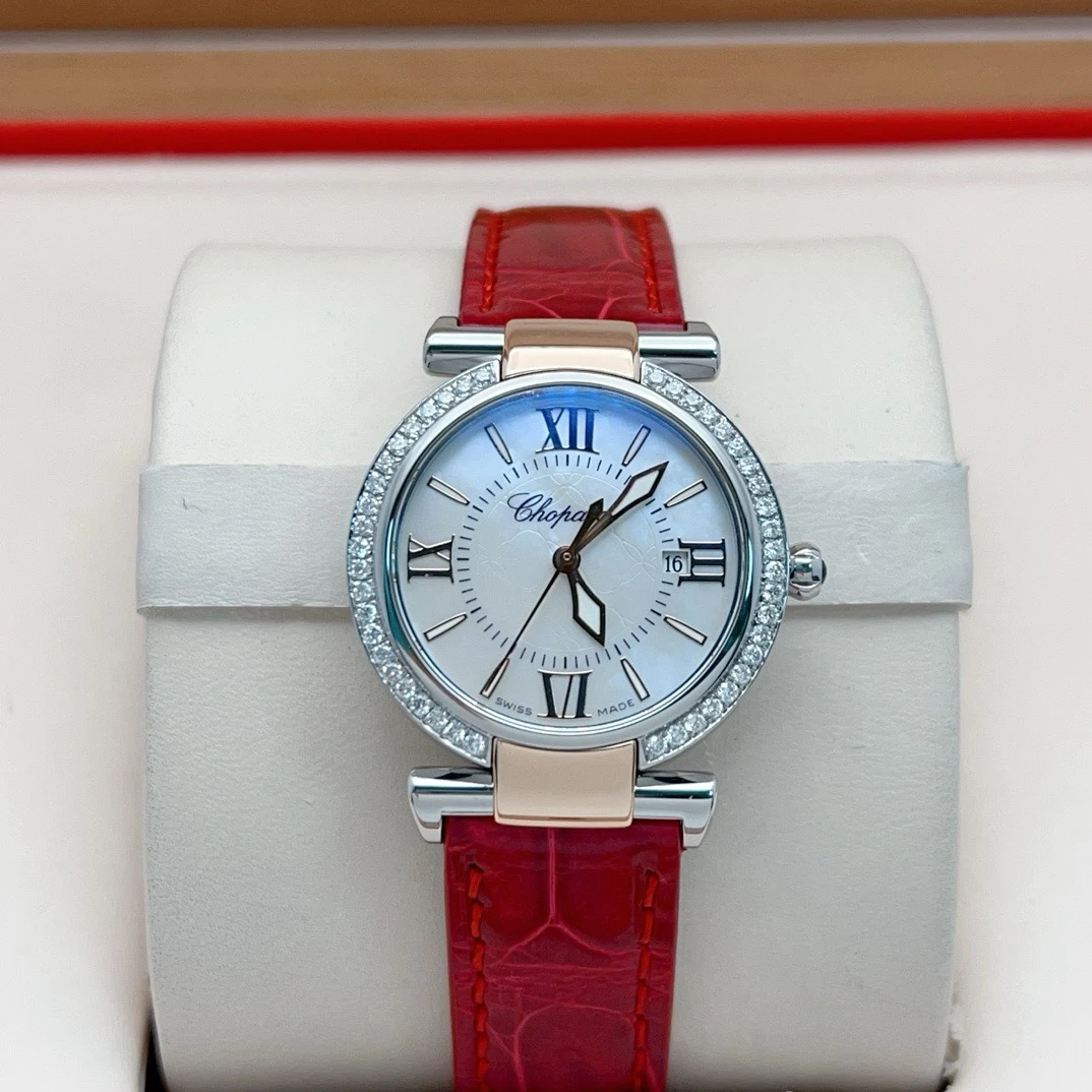 95新 Chopard/萧邦 28mm经典388563间金后镶钻 石英机芯 女士腕表