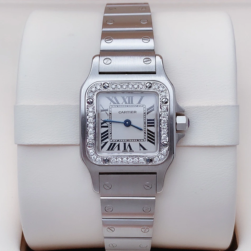 95新 Cartier/卡地亚 小号山度士W20056D6/后镶钻/24mm女士 石英