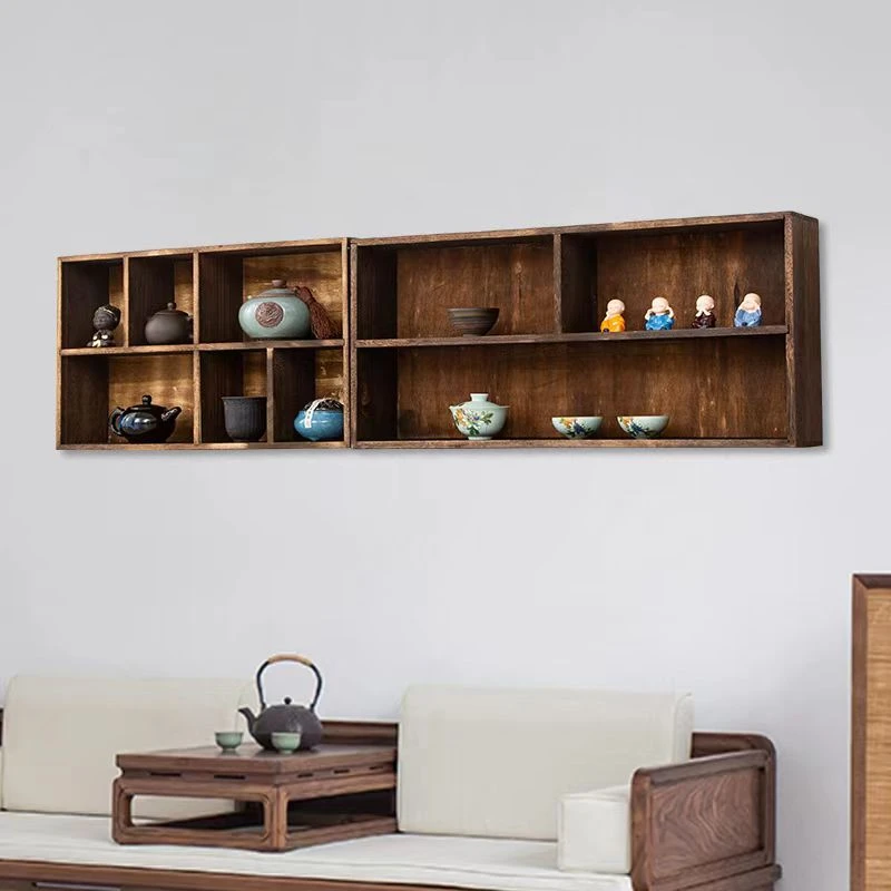 博古架实木中式壁挂式茶架子置物架墙上简约现代客厅多宝阁博物架
