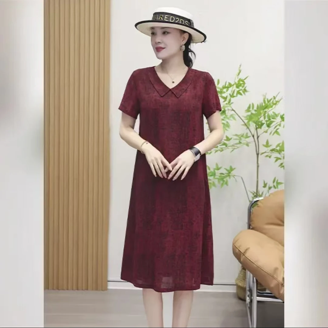 （安哥拉红）夏季高贵洋气时尚宽松显瘦遮肉气质妈妈装连衣裙