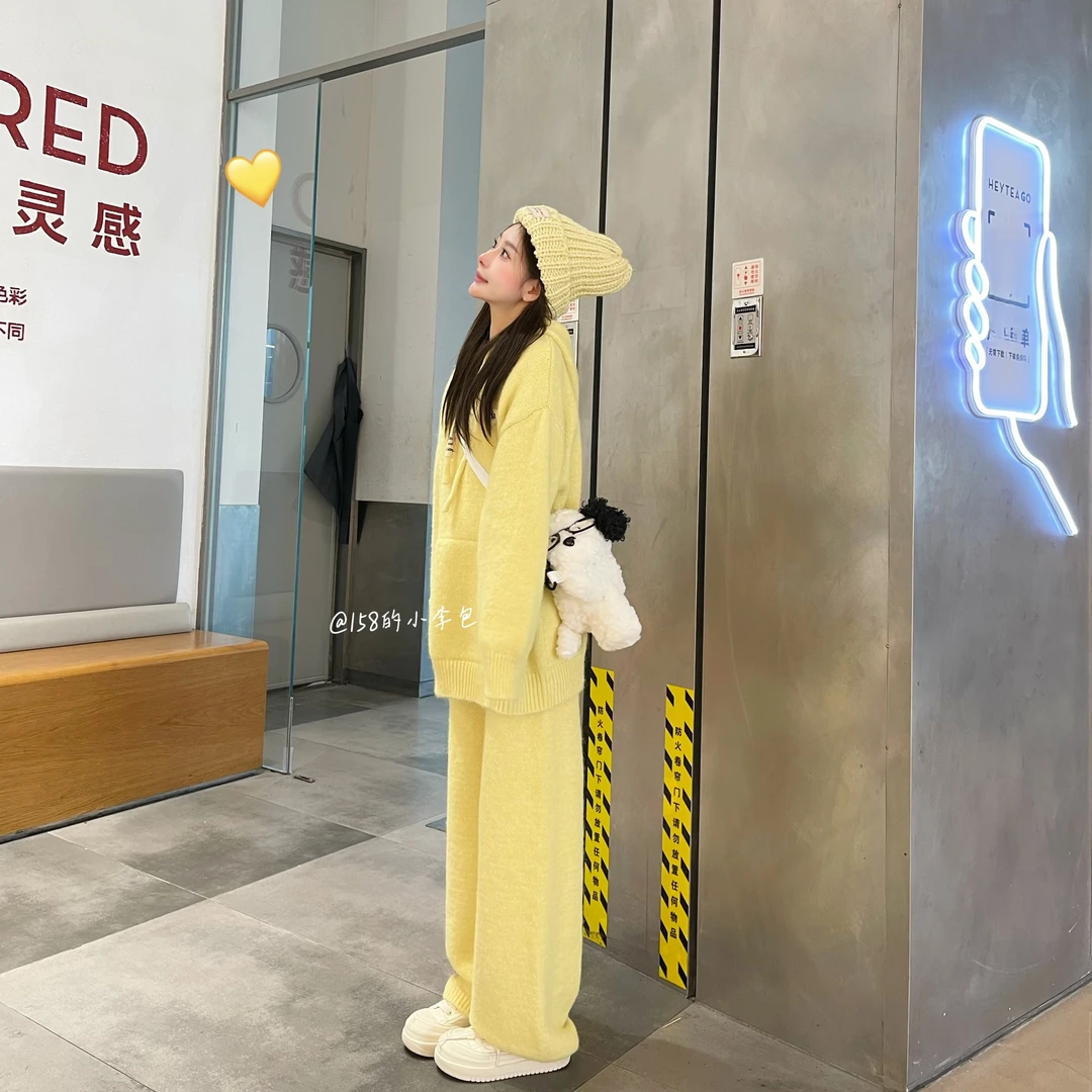 LIRUI【冬日来信】连帽加厚针织套装秋冬宽松慵懒风保暖休闲两件套