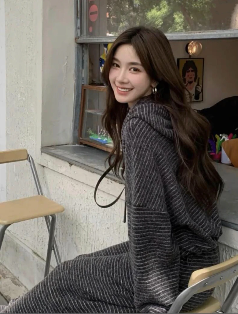 韩系慵懒风加厚条纹套装