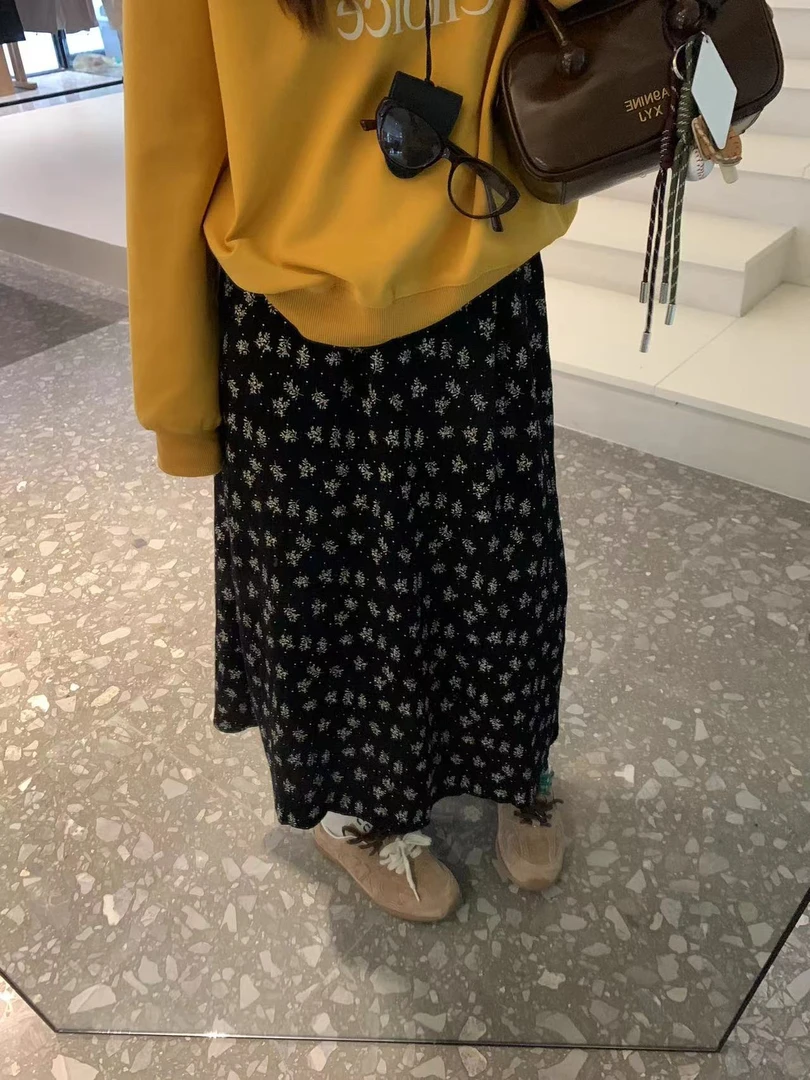 【YOU】实搭满分 秋冬巨百搭黑色碎花半身裙  5561