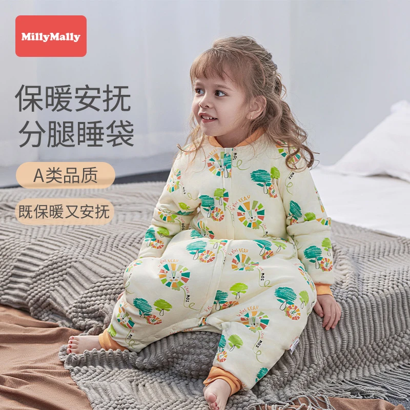 婴儿睡袋秋冬夹棉宝宝长袖分腿加厚睡衣新生儿拉链式多功能防踢被