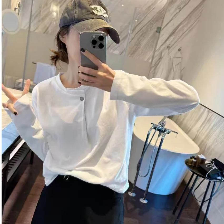 长袖白色纯棉T恤女款年初春季新款韩系洋气打底衫内搭宽松上衣